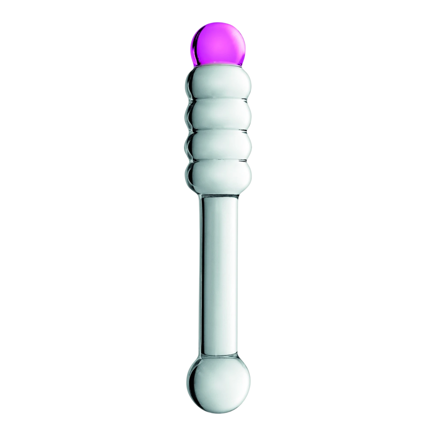 Gode en verre bicolore Glossy avec 5 boules transparentes et tête rose, design élégant - Oh My God'Z