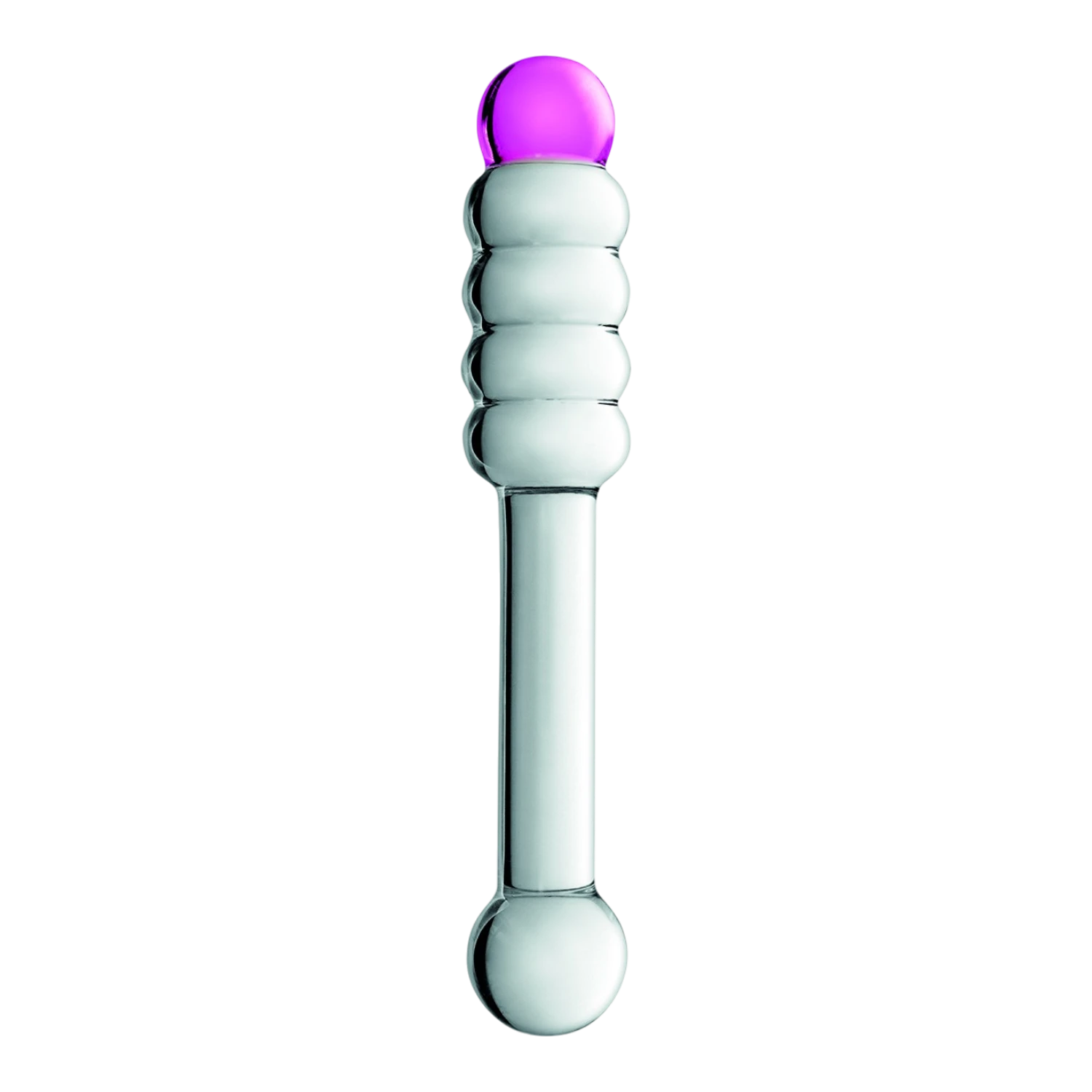 Gode en verre bicolore Glossy avec 5 boules transparentes et tête rose, design élégant - Oh My God'Z