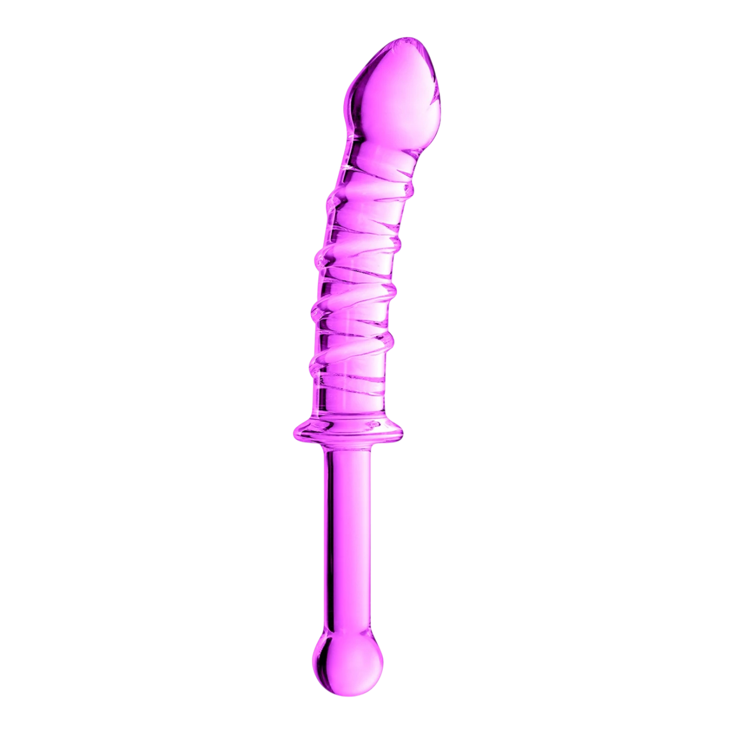 Gode en verre rose translucide avec stries texturées et poignée ronde, design Glossy n°16 - Oh My God'Z
