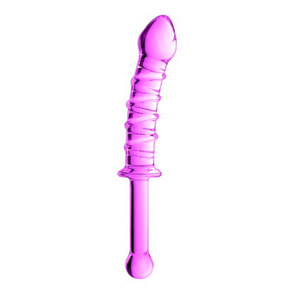 Gode en verre rose translucide avec stries texturées et poignée ronde, design Glossy n°16 - Oh My God'Z