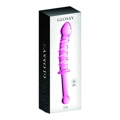 Packaging Glossy n°16 avec gode en verre rose strié, boîte noire et blanche ultra-résistant - Oh My God'Z