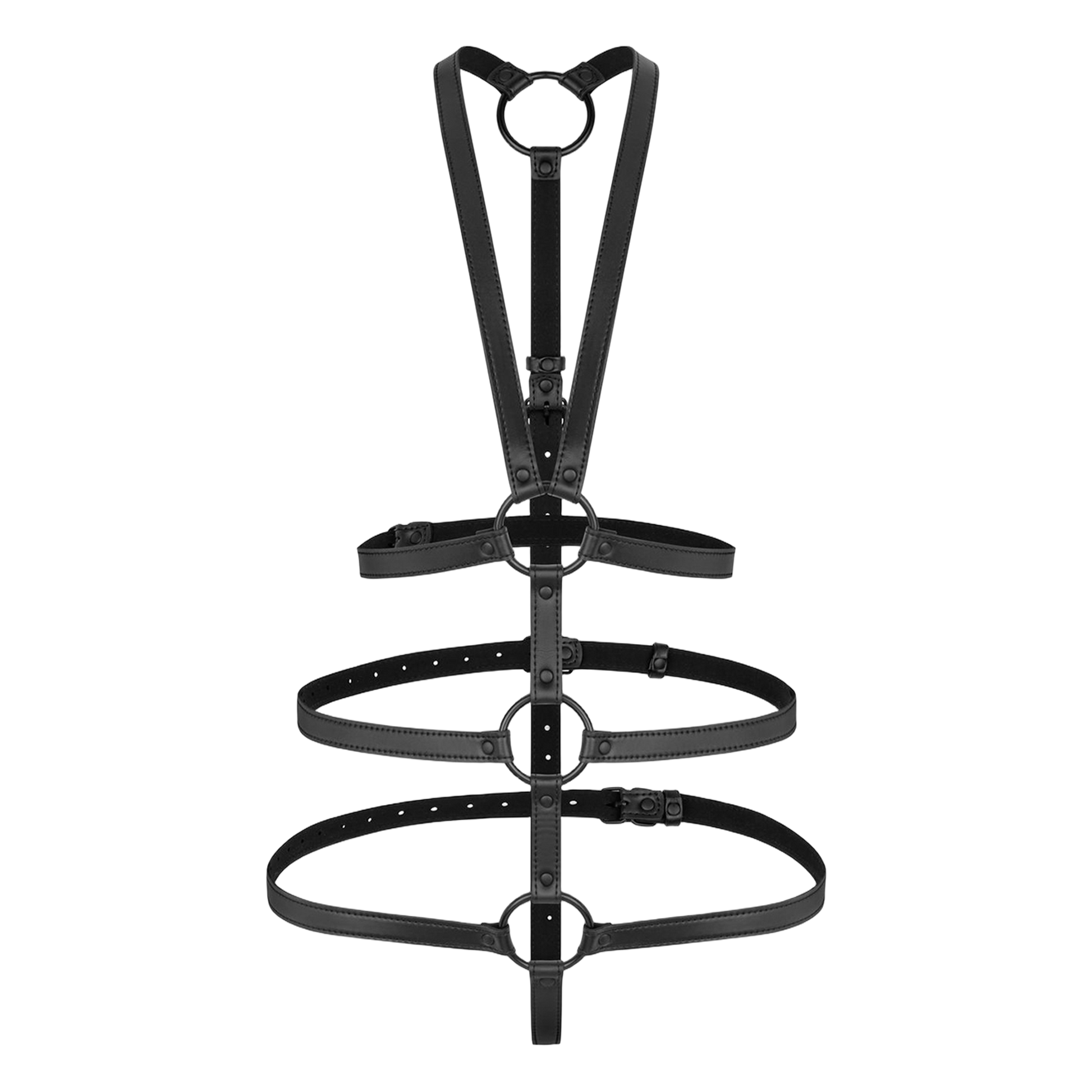 Harnais Vera à plat, sangles noires avec anneaux métalliques et boucles d'ajustement - Oh My God'Z
