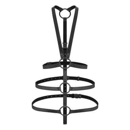 Harnais Vera à plat, sangles noires avec anneaux métalliques et boucles d'ajustement - Oh My God'Z
