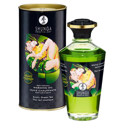 Flacon d'huile chauffante aphrodisiaque Shunga the vert exotique 100ml et son etui noir decore - Oh My God'Z
