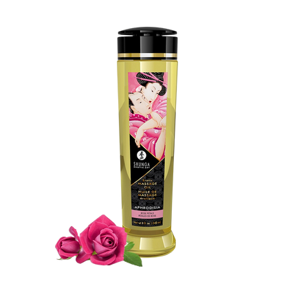 Flacon d'huile de massage aphrodisiaque Shunga Aphrodisia a la rose 240 ml avec roses roses - Oh My God'Z