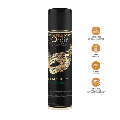 Flacon noir et dore 200 ml d'huile de massage Tantric Celestial Scent Orgie, masque venitien - Oh My God'Z