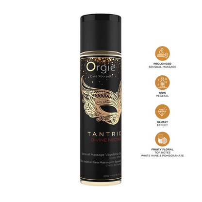 Flacon noir et dore Huile de massage Tantric Divine Nectar Orgie 200 ml, huile vegetale brillante - Oh My God'Z