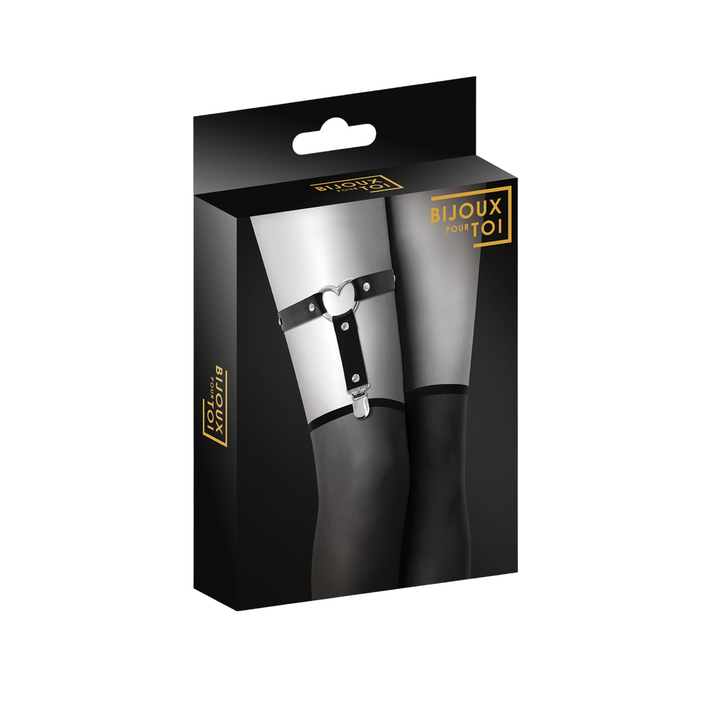 Packaging noir premium de la jarretière Bijoux pour Toi avec visuel produit - Oh My God'Z