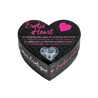 Boîte coeur noire avec défis érotiques Erotic Heart, 21 challenges sensuels et cœur rose décoratif - Oh My God'Z