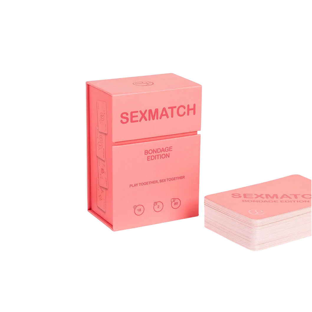 Jeu de cartes Sexmatch Bondage Edition dans boîtier rose corail avec cartes empilées - Oh My God'Z