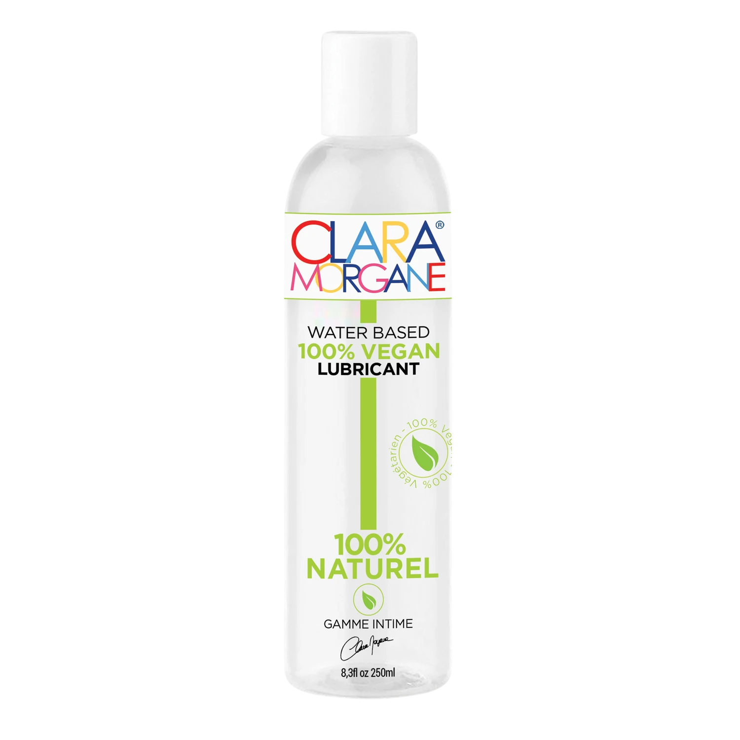 Flacon de lubrifiant bio vegan Clara Morgane 250ml à base d'eau, transparent avec bouchon blanc - Oh My God'Z