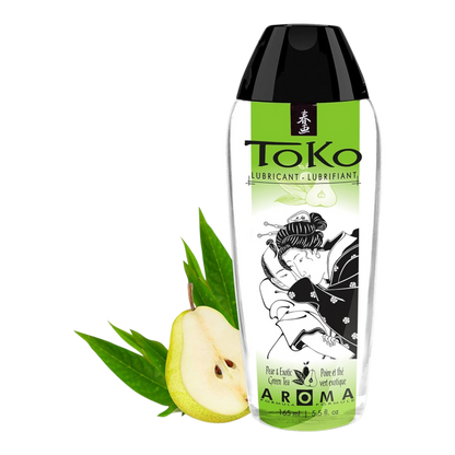 Lubrifiant lêchable Toko poire thé vert 165ml, flacon transparent avec étiquette verte et noire - Oh My God'Z