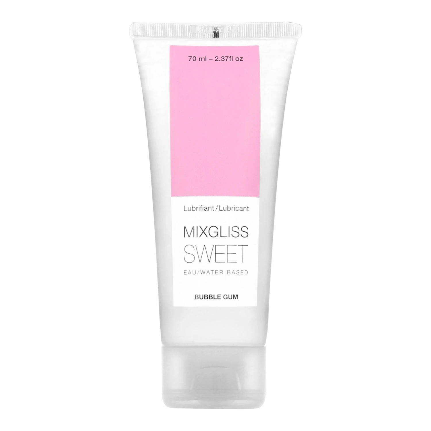 Tube de lubrifiant Mixgliss Sweet parfum bubble gum, 70ml, base eau, emballage blanc et rose - Oh My God'Z