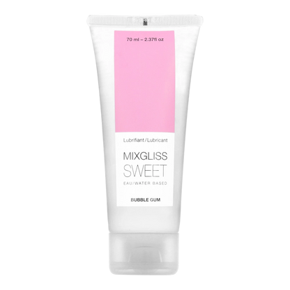 Tube de lubrifiant Mixgliss Sweet parfum bubble gum, 70ml, base eau, emballage blanc et rose - Oh My God'Z