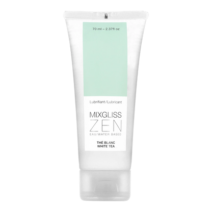 Tube de lubrifiant intime Mixgliss Zen parfum thé blanc, base eau, 70ml, packaging blanc et menthe - Oh My God'Z
