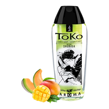 Lubrifiant Toko Shunga arôme melon mangue en flacon transparent 165ml avec fruits frais - Oh My God'Z