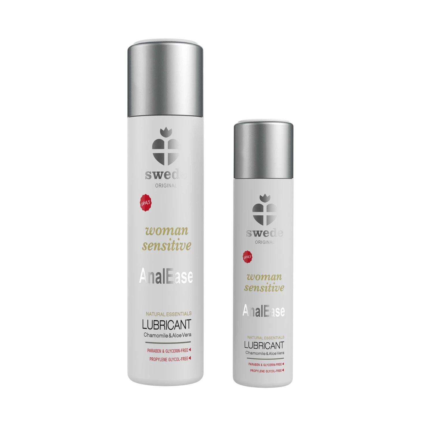 Duo de flacons lubrifiant AnalEase Swede format 60ml et format voyage, blanc et argenté - Oh My God'Z