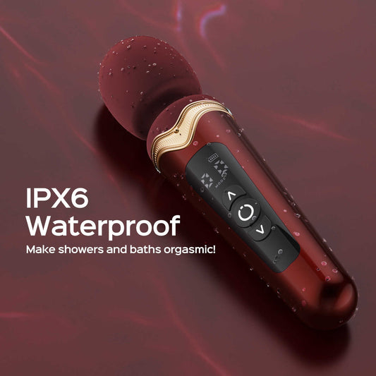 Masseur wand Stormi bordeaux avec étui transparent, waterproof IPX6, affichage digital - Oh My God'Z