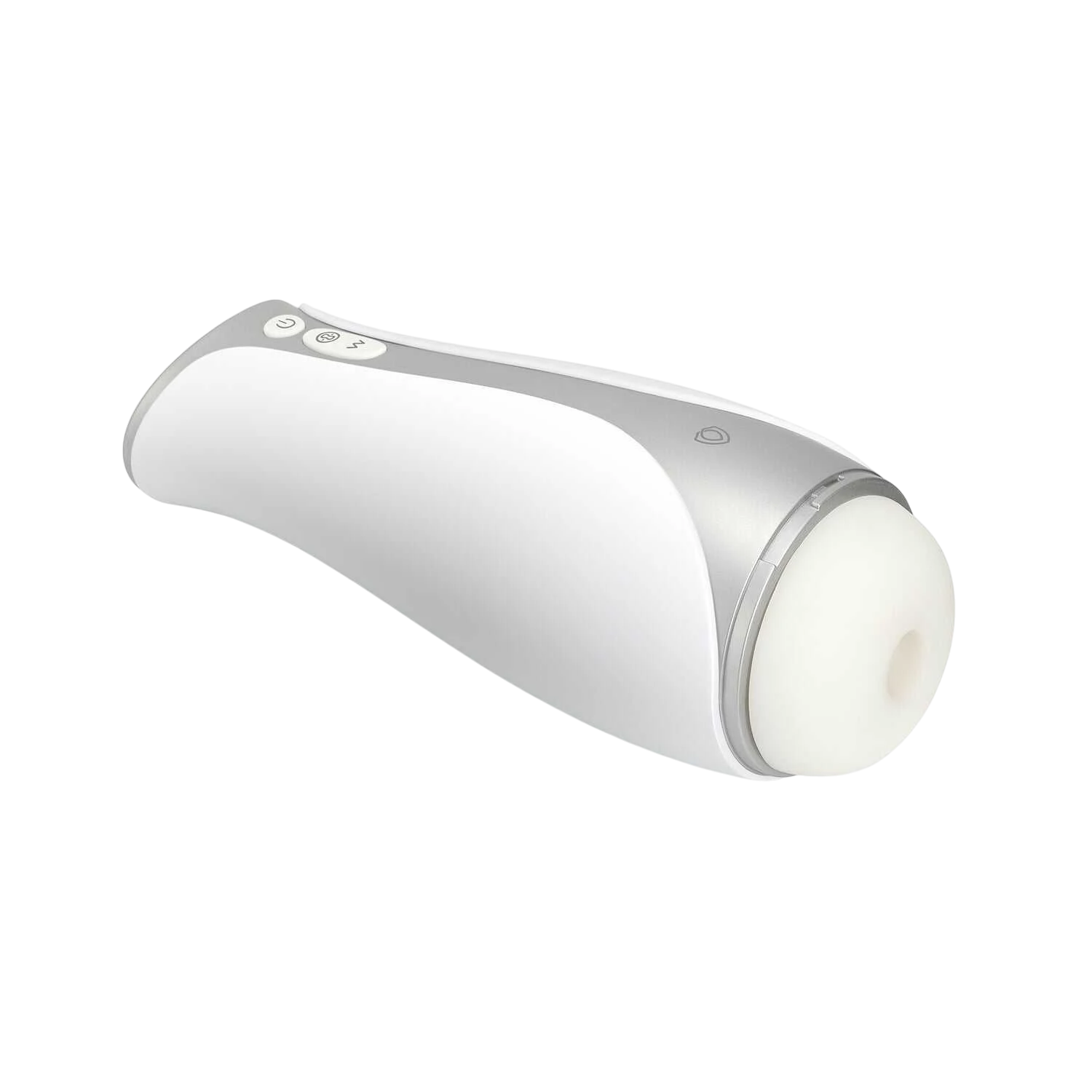 Masturbateur Albus blanc vue inclinée révélant entrée et texture interne en silicone souple - Oh My God'Z