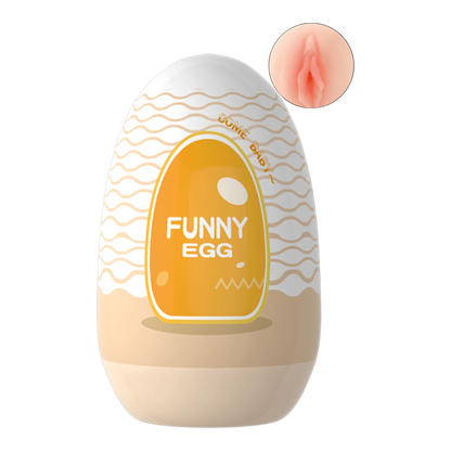 Masturbateur Funny Egg beige et orange avec motif vagues, design œuf réaliste en TPE extensible - Oh My God'Z