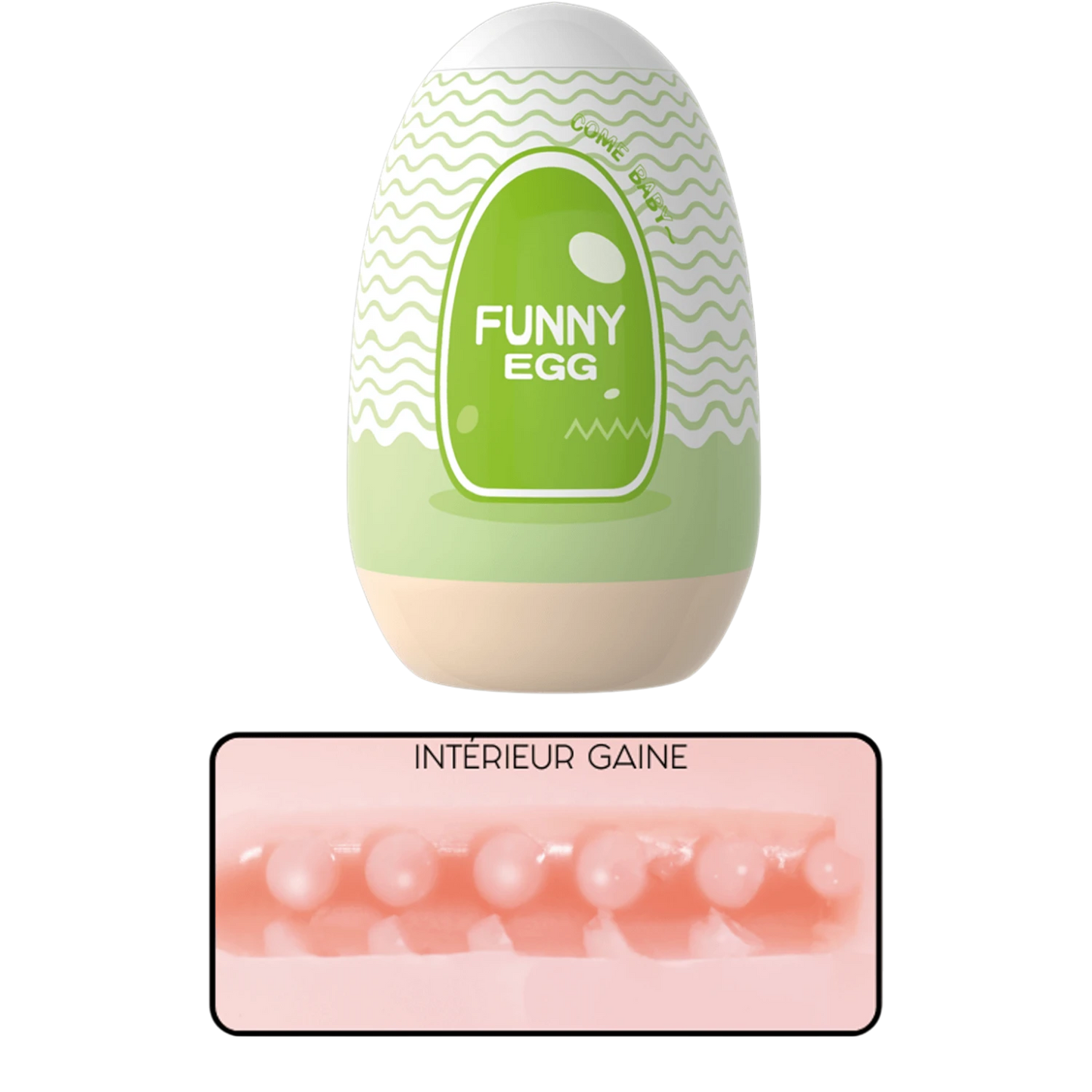 Masturbateur Funny Egg vert motif vague, design réaliste vagin en TPE, format ovale compact discret - Oh My God'Z