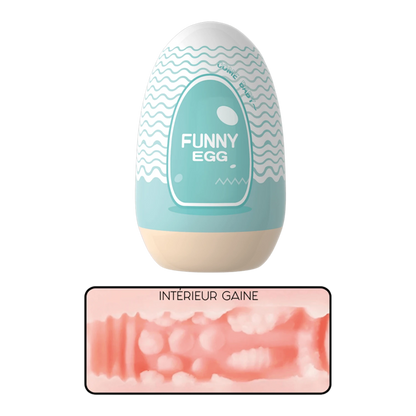 Gaine masturbatrice Funny Egg turquoise motifs vagues avec zoom intérieur gaine texture réaliste rose - Oh My God'Z