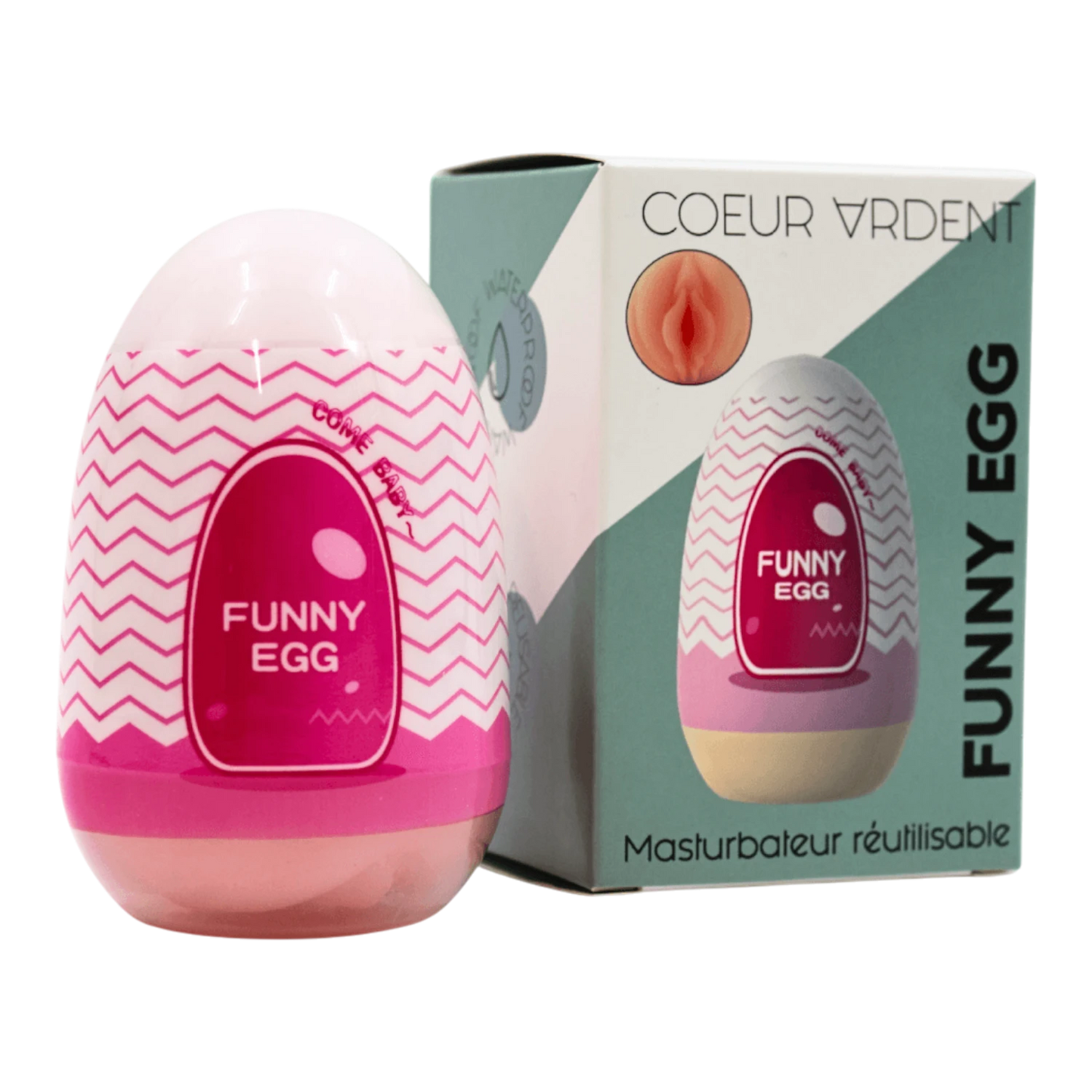 Gaine masturbatrice Funny Egg avec packaging Coeur Ardent design vagin lèvres épaisses TPE rose - Oh My God'Z