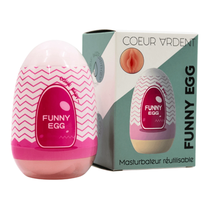 Gaine masturbatrice Funny Egg avec packaging Coeur Ardent design vagin lèvres épaisses TPE rose - Oh My God'Z