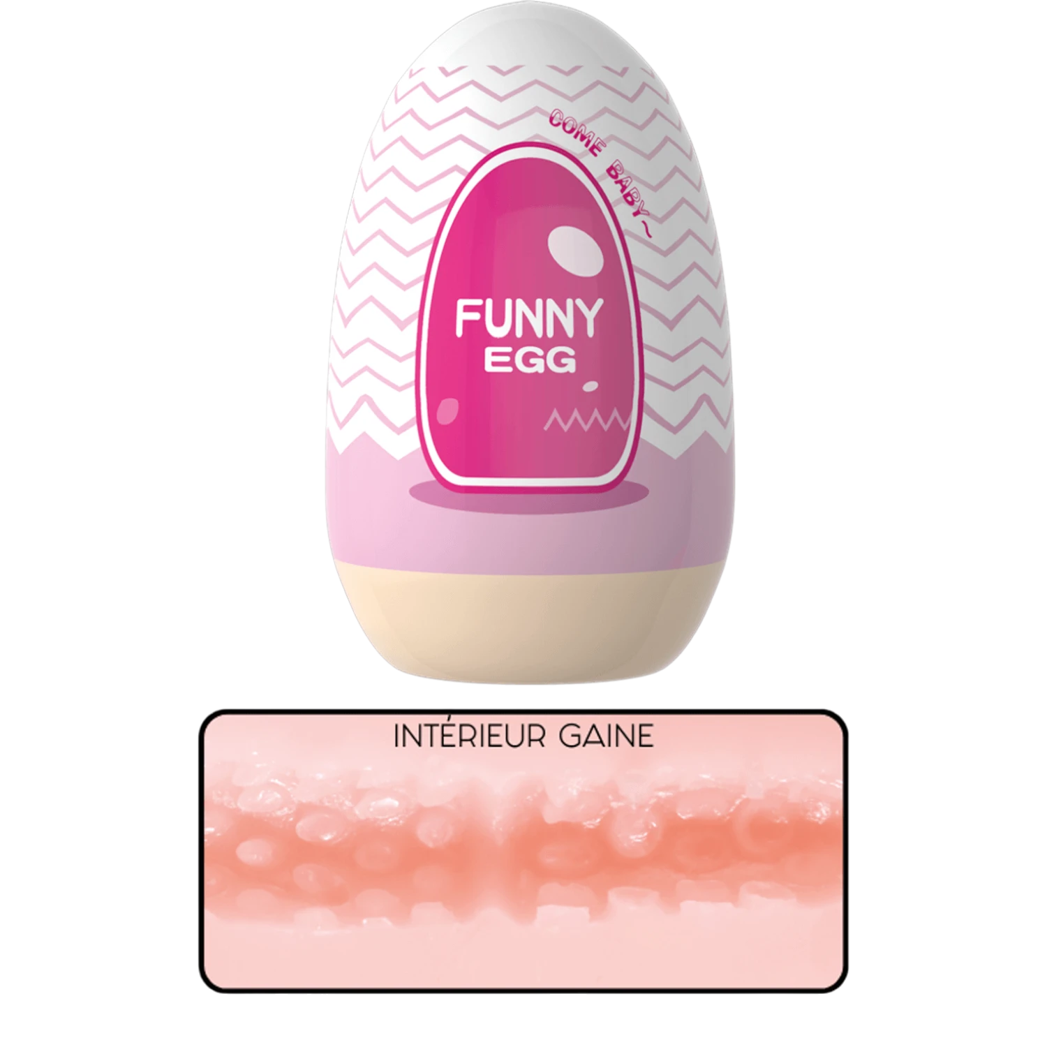 Masturbateur réutilisable Funny Egg rose motifs chevrons texture intérieure gaine douce TPE - Oh My God'Z