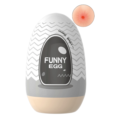 Masturbateur Funny Egg gris motif chevron, design réaliste anus, matière TPE extensible - Oh My God'Z