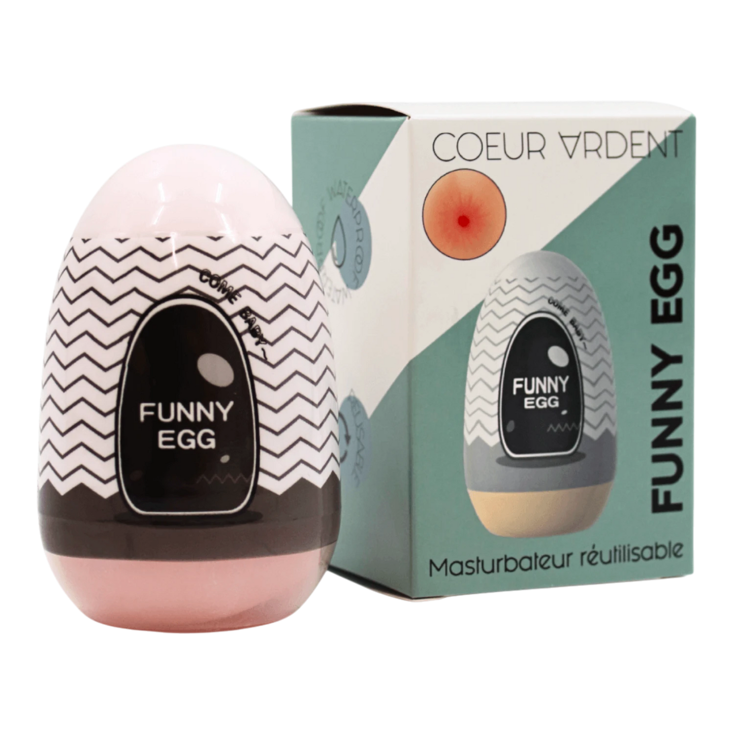 Gaine masturbatrice Funny Egg rose avec packaging Coeur Ardent, design réaliste texture interne - Oh My God'Z