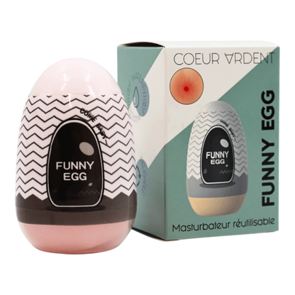 Gaine masturbatrice Funny Egg rose avec packaging Coeur Ardent, design réaliste texture interne - Oh My God'Z