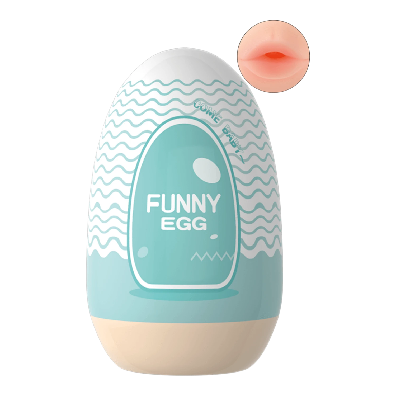Masturbateur réutilisable Funny Egg design bouche turquoise et rose avec motifs vagues en TPE - Oh My God'Z