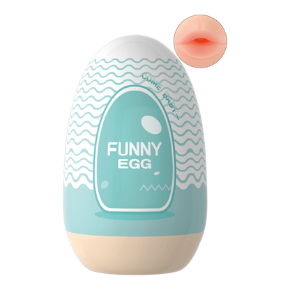 Masturbateur réutilisable Funny Egg design bouche turquoise et rose avec motifs vagues en TPE - Oh My God'Z