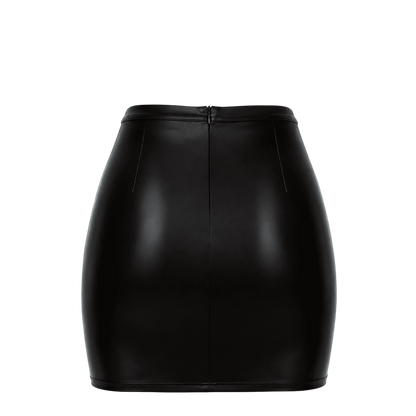 Mini-jupe noire wetlook vue a plat de dos avec sa fine ceinture et son zip invisible central - Oh My God'Z