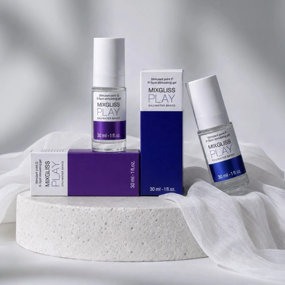 Gels stimulants Mixgliss Play point G violet et point P bleu 30 ml, flacons verre et etuis cartonnes - Oh My God'Z
