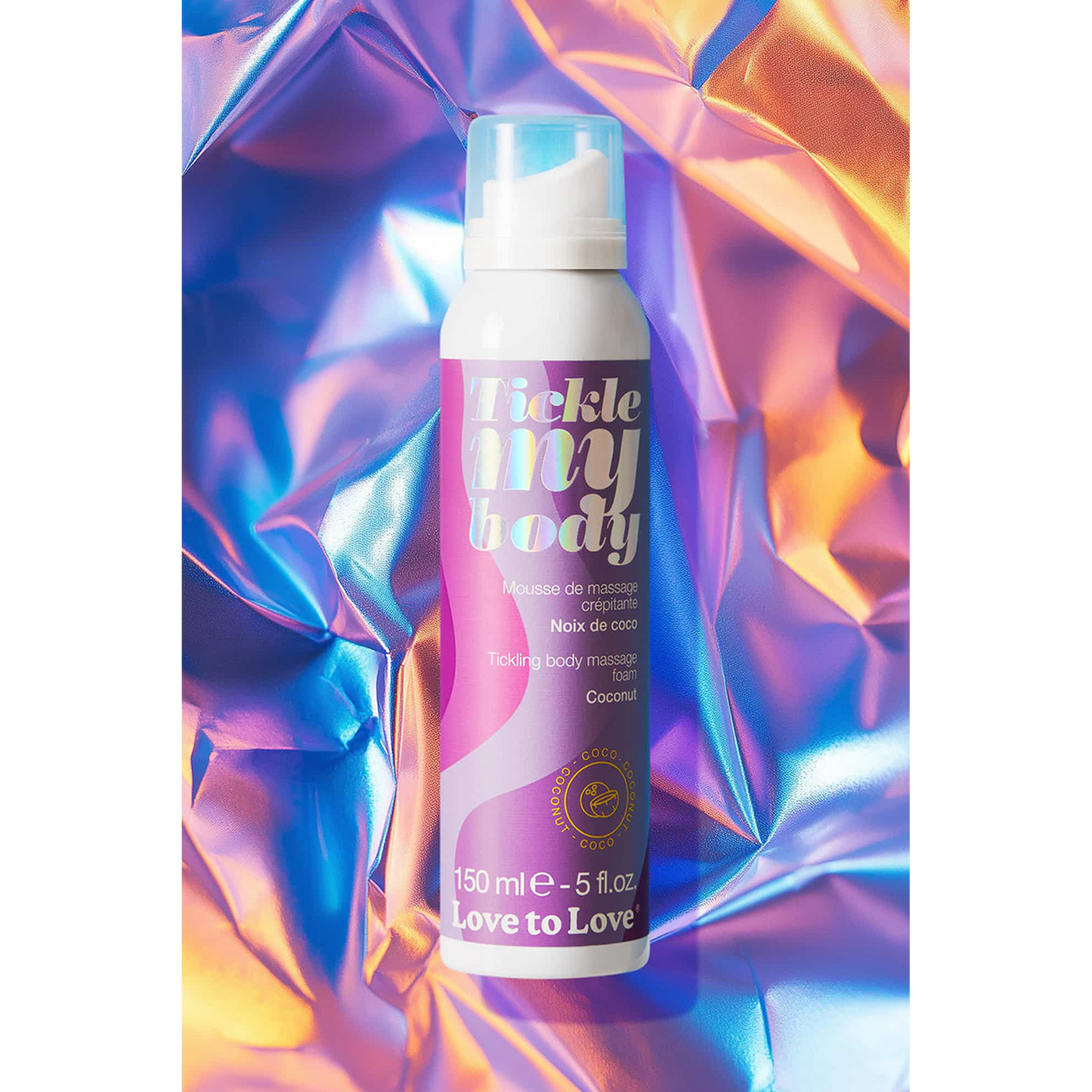 Mousse crépitante Tickle My Body coco sur fond holographique irisé - Oh My God'Z
