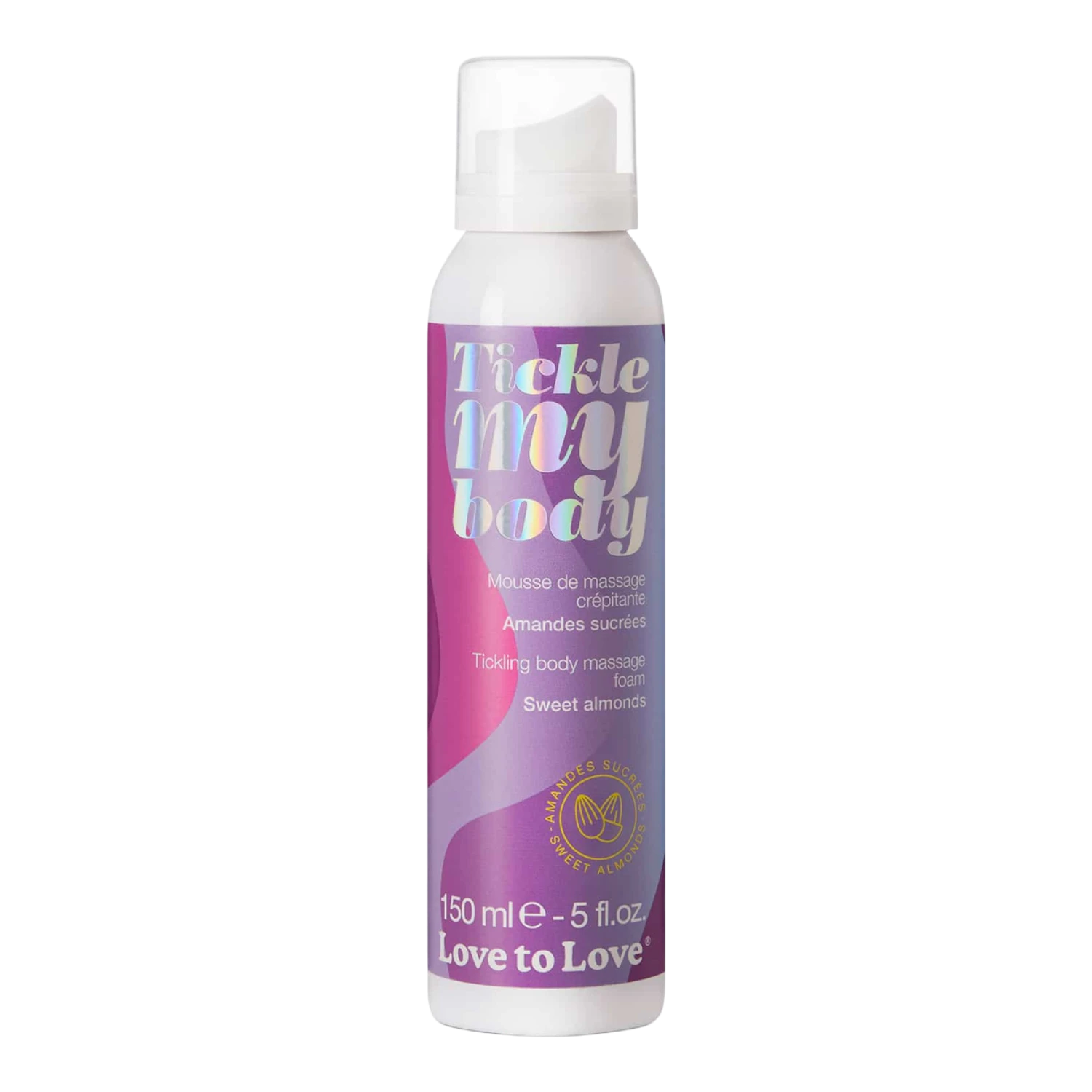 Mousse de massage crépitante Tickle My Body amandes sucrées, flacon violet et rose 150 ml - Oh My God'Z