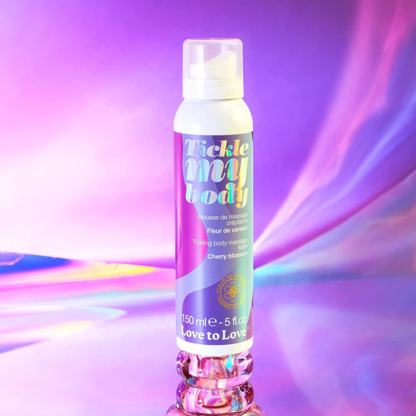 Flacon mousse de massage Love to Love Tickle My Body rose et violet, texture crémeuse et crépitante - Oh My God'Z