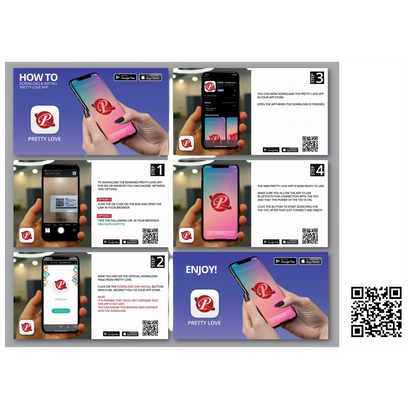 Notice illustree expliquant le telechargement et l'installation de l'application Pretty Love sur mobile - Oh My God'Z