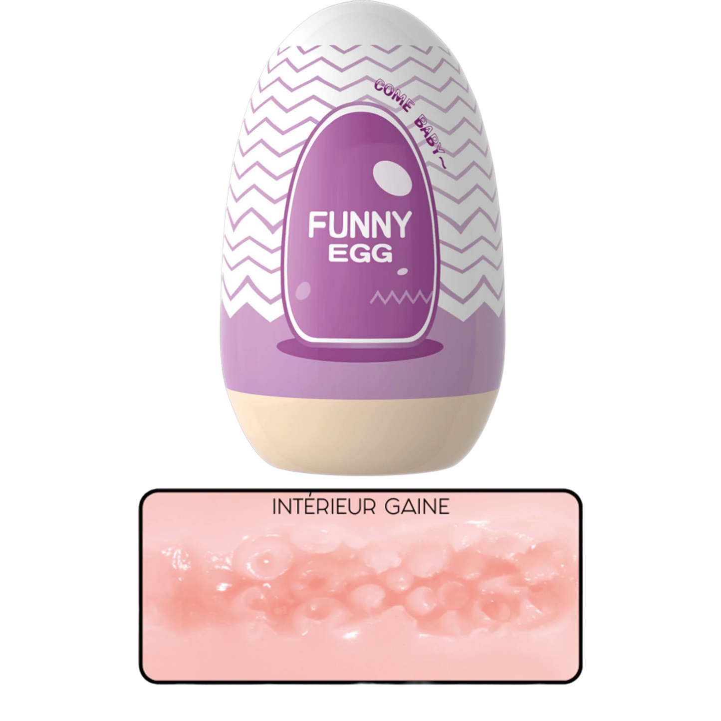Œuf masturbateur Funny Egg violet motif chevron design vagin réaliste lèvres charnues - Oh My God'Z