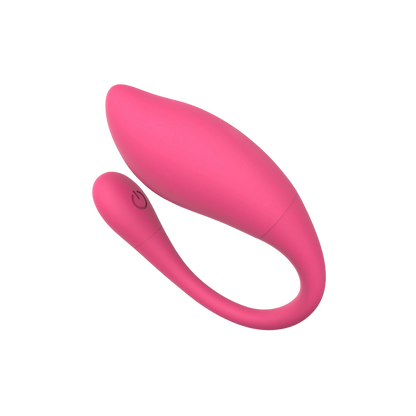 Oeuf vibrant Aria EasyConnect rose en silicone doux, tige souple et bouton power, vu en gros plan - Oh My God'Z