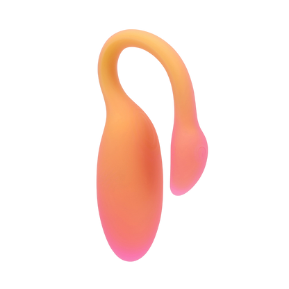 Oeuf vibrant Flamingo Max Magic Motion en silicone degrade orange et rose, col flexible, vue de profil - Oh My God'Z