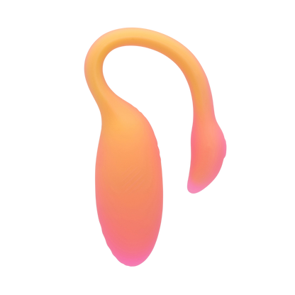 Oeuf vibrant connecte Flamingo Max en silicone degrade orange rose avec antenne souple, fond blanc - Oh My God'Z
