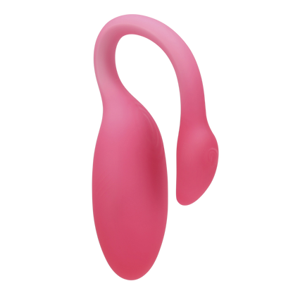 Oeuf vibrant Flamingo Max rose Magic Motion en silicone doux, vue de profil avec col flexible et antenne - Oh My God'Z