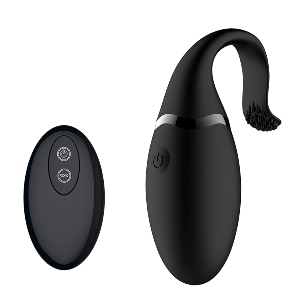 Œuf vibrant noir en silicone avec languette à picots et télécommande ovale incluse - Oh My God'Z