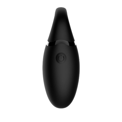 Vue de face de l'œuf vibrant noir en silicone avec bouton de contrôle central - Oh My God'Z