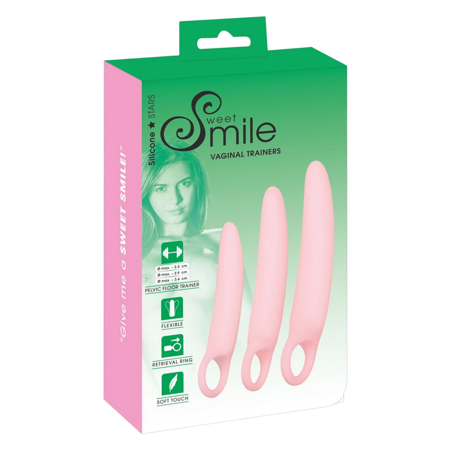 Kit de 3 dilatateurs vaginaux Oh My God'Z en silicone rose avec anneau de préhension dans leur emballage