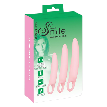 Kit de 3 dilatateurs vaginaux Oh My God'Z en silicone rose avec anneau de préhension dans leur emballage