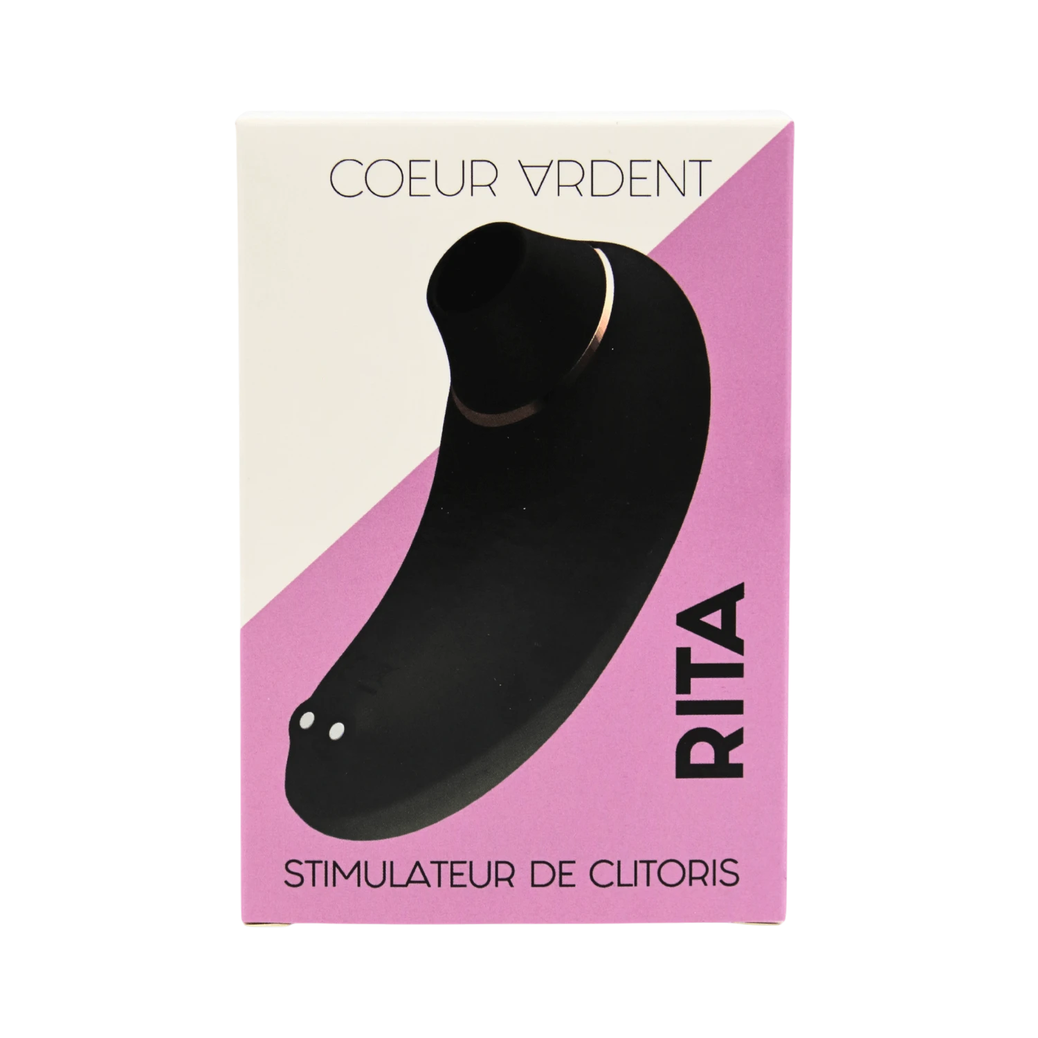 Packaging rose et blanc du stimulateur Rita Coeur Ardent, vue de face avec visuel produit - Oh My God'Z
